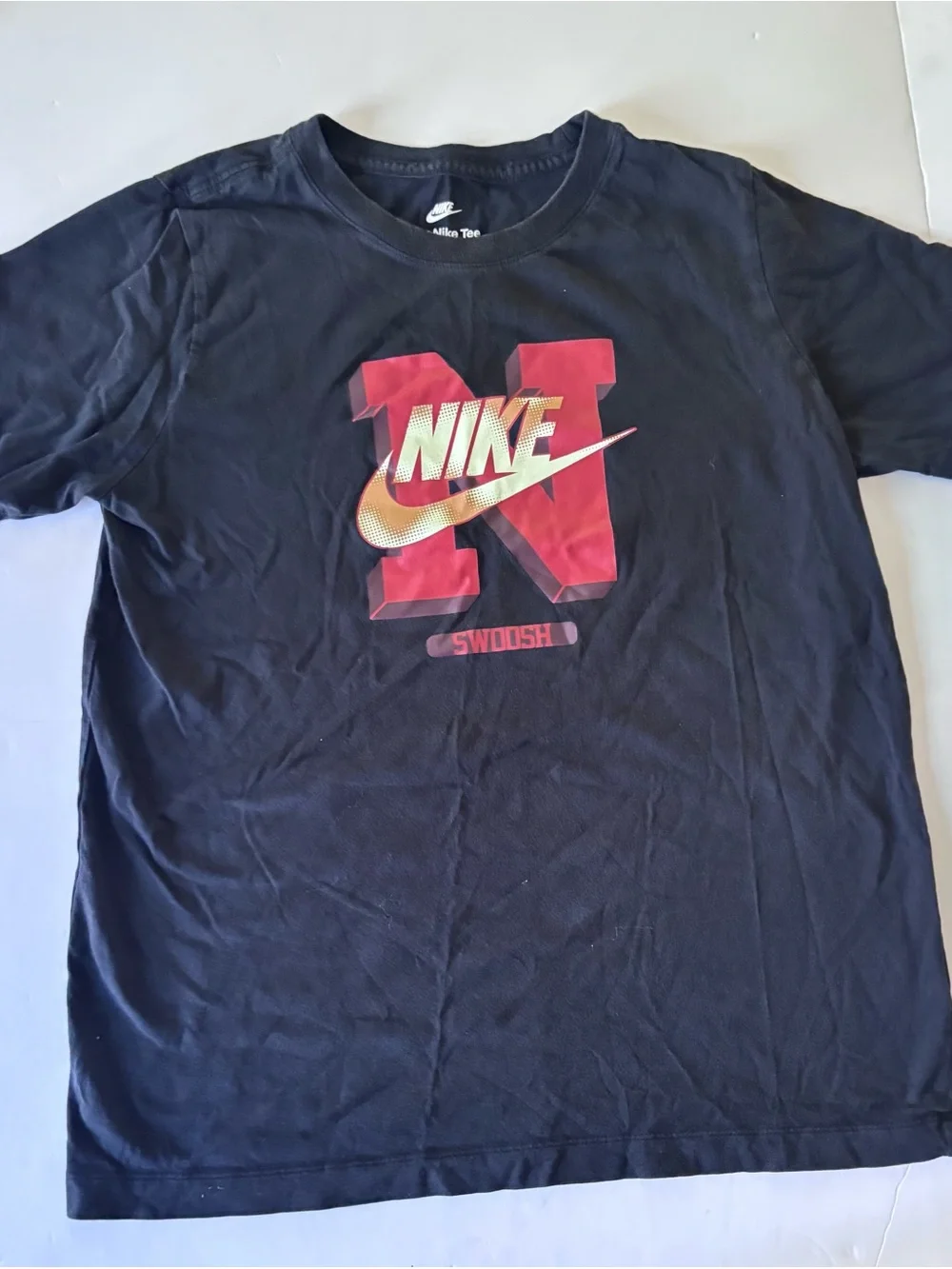 Nike Black Short-Sleeve Tee with Red and Gold Logo